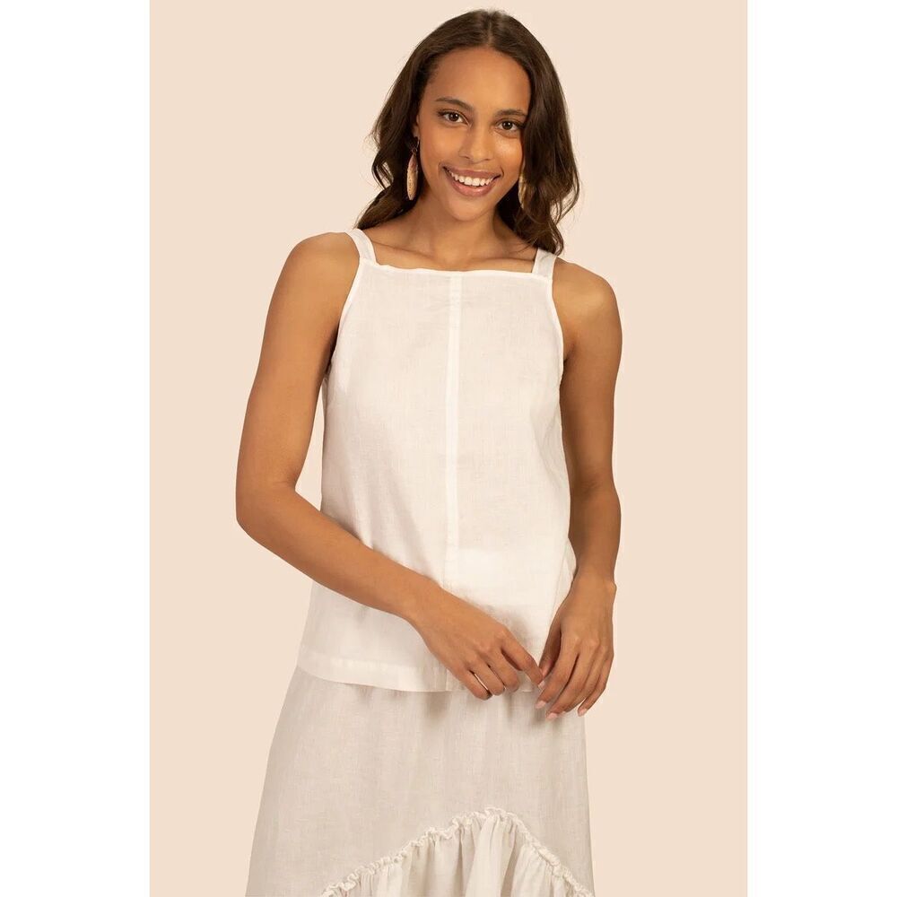 Trina Turk White Square-Neck Linen Tank Top